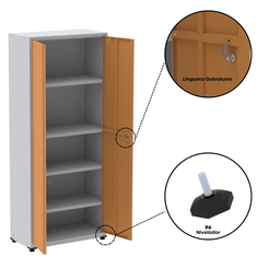 Armário 2 Portas Aço 4 Prateleiras Ap409Sl - 8