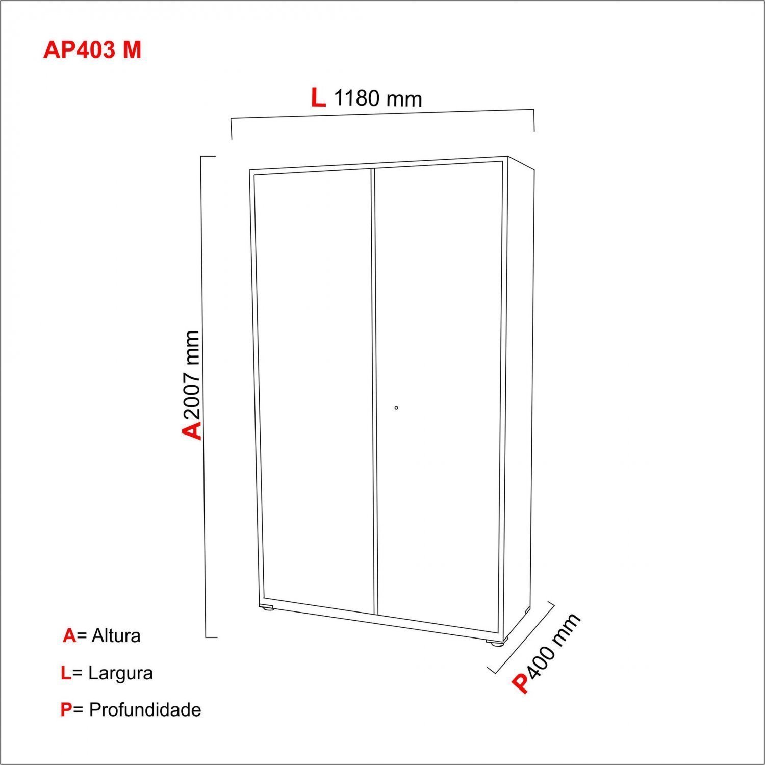 Armário 2 Portas com Chave 4 Prateleiras AP403SL Aço  - 4