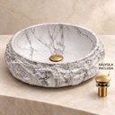 Ver imagem 3 de Cuba Rústica Pedra Calacata em Resina Mineral Oval Goldenx