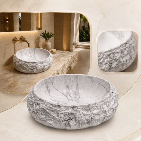 Cuba Rústica Pedra Calacata em Resina Mineral Oval Goldenx
