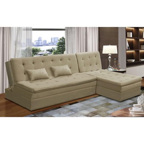 Sofá Cama 1 e 2 Lugares Natalia Suede Bege Madelina Decor
