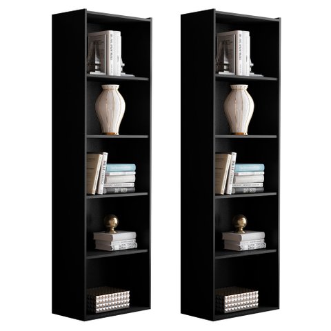 Kit 2 Estantes Livreiro Organizador Multiuso Luiza 5 Nichos Preto - Desk Design