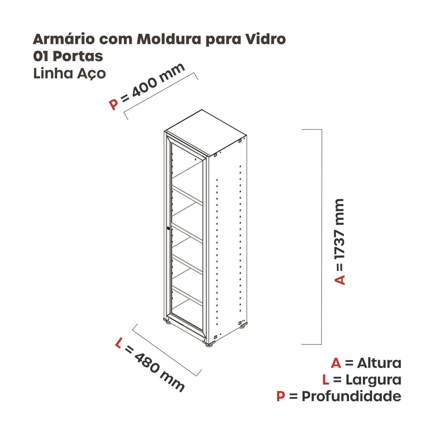 Armário 1 Portas Com Moldura 4 Prateleiras Ap190S - 5