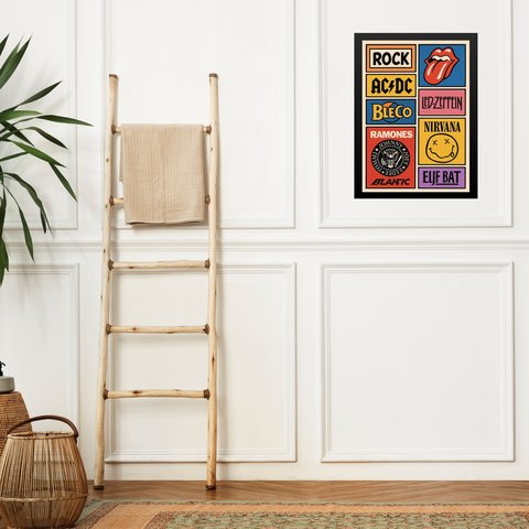 Quadro As Grandes Bandas de Rock 24x18cm - com Vidro:moldura Branca