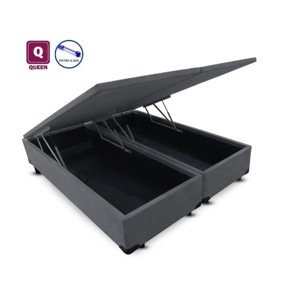 Cama Box Baú Bipartido Queen Premium 1,58 x 1,98 x 0,40 Com 4 Articulações Sued Cinza