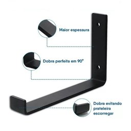 Kit 2 Mão Francesa Suporte Prateleira Invertido 20cm Preta em Ferro - Gastrobel - 3
