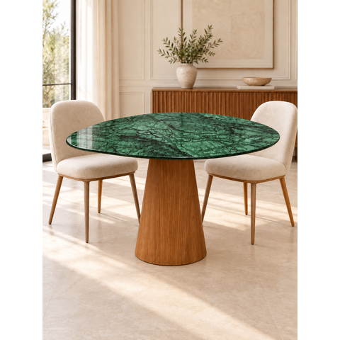 Mesa de Jantar Orgânica Prune Marmore Verde Guatemala 110x97cm Cone Freijó