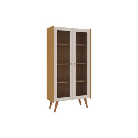 Cristaleira Sala Jantar Vértice C/ 2 Portas C/ Vidro Cinamomo/off White - Genialflex