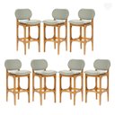 Ver imagem 1 de Kit 7 Banquetas Alta Estofada Rafine Madeira Maciça Castanho Linho Verde