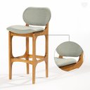 Ver imagem 7 de Kit 7 Banquetas Alta Estofada Rafine Madeira Maciça Castanho Linho Verde