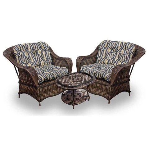 Conjunto de Poltronas Fibra Sintética Naja - 2 Poltronas + 1 Mesa Centro - Tecido Corda Náutica