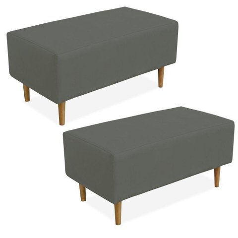 Kit 02 Puffs Cléo W01 Pés Palito 90 Cm Suede Cinza