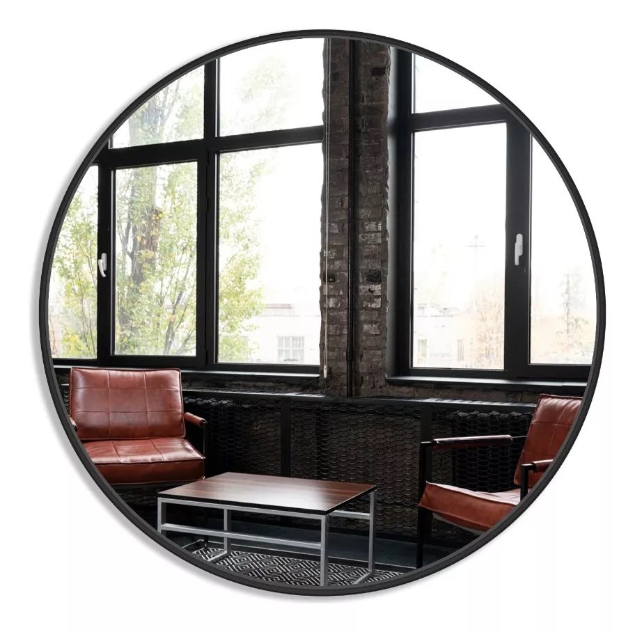 Ver mais imagens de Espelho Redondo com Moldura Preta Iluminado com Led Quente 80cm