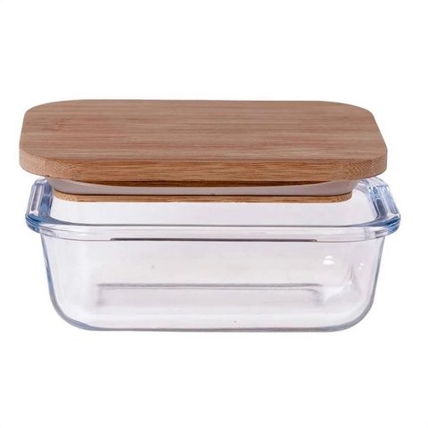 Pote De Vidro Borossilicato 630 ML Tampa De Bambu - Mimo Style