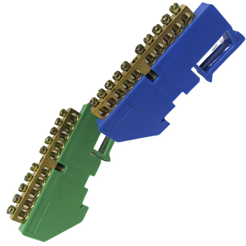 Kit Barramento Neutro e Terra para Trilho Din 10 Furos Terminal Barra Painel Quadro Cabo Fio