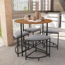 Ver imagem 7 de Mesa Sala de Jantar Redonda com 4 Banquetas Estofadas Canela/preto Fosco