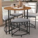Ver imagem 1 de Mesa Sala de Jantar Redonda com 4 Banquetas Estofadas Canela/preto Fosco