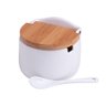 Saleiro de Mesa de Cerâmica com Tampa de Bambu e Colher Bianco 10cm X 9,5cm X 9,5cm - Lyor - 1