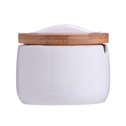 Saleiro de Mesa de Cerâmica com Tampa de Bambu e Colher Bianco 10cm X 9,5cm X 9,5cm - Lyor - 7