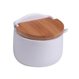 Saleiro de Mesa de Cerâmica com Tampa de Bambu e Colher Bianco 10cm X 9,5cm X 9,5cm - Lyor - 5