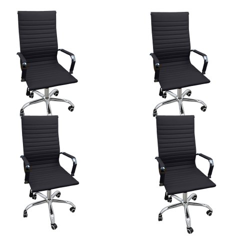 Kit 4 Cadeiras Escritório Presidente Esteirinha Rodízio Relax Corino 3301 Preto
