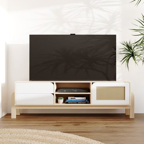 Rack Bancada para Tv até 60 Polegadas 1 Porta 2 Gavetas 2 Nichos Iquique - Naturale / Branco