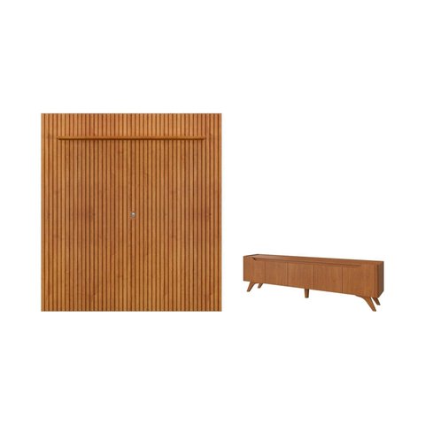 Conjunto Painel Lyon + Rack Atenas 220 cm Rack Naturalle Painel sem LED Mavaular