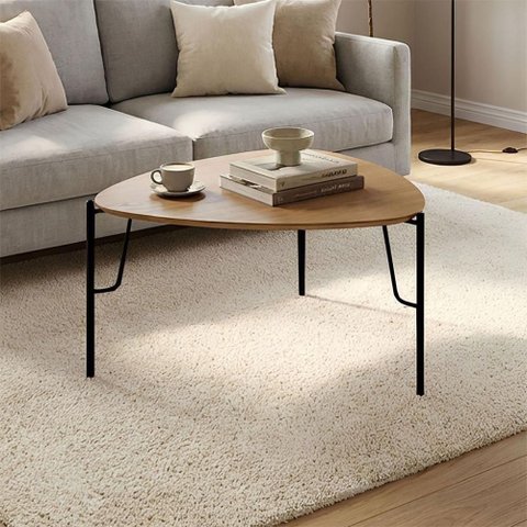 Mesa de Centro Bend Triangular MDF Aço 89cm Louro com Pés Pretos