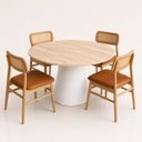 Ver imagem 3 de Mesa de Jantar Cone Redondo 150 cm Tampo Mármore Travertino Base Laca Branca