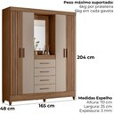 Ver imagem 3 de Guarda Roupa Casal Capela 4p 165 Cm Atenas Carvalho Fendi Moval