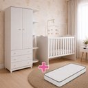 Ver imagem 1 de Kit Quarto de Bebê Doce Sonho com Berço para Mosquiteiro Guarda Roupa 2 Portas e Colchão 130x60 Move