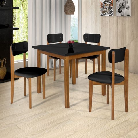 Mesa Cadeiras 90cm Estofado Mdf Pinus P/ Ambientes Pequenos:preto