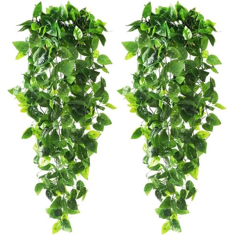 2 Galhos Folhagem Pendente de Hera 90cm Trepadeira Verde