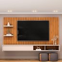 Ver imagem 2 de Painel Ripado Tv 60 Pol com Bancada Suspensa 179cm Joan D05 Freijó Off White - Lyam Decor