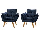 Ver imagem 1 de Kit 2 Poltrona Azul Marinho Cadeira Decorativa Opala Sala Recepção Pés Imbuia - Bela Decor