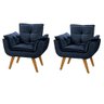 Kit 2 Poltrona Azul Marinho Cadeira Decorativa Opala Sala Recepção Pés Imbuia - Bela Decor - 1