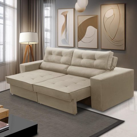 Sofá Retrátil e Reclinável 3 Lugares 2,30m com Molas Milena Suede Rover & Beato