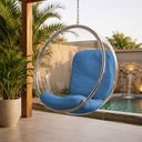 Ver imagem 1 de Poltrona Bubble Chair Couro Sintético Linha Premium Sala Quarto Recepção Design Moderno Casa - Azul