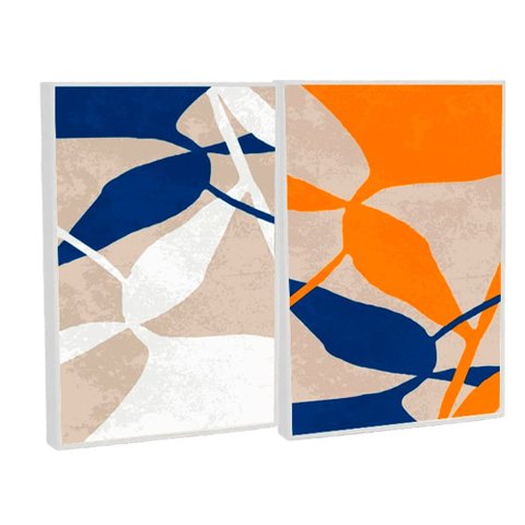 Quadro Decorativo Vibra Abstrato Flowers em 2 Telas com Moldura Filete