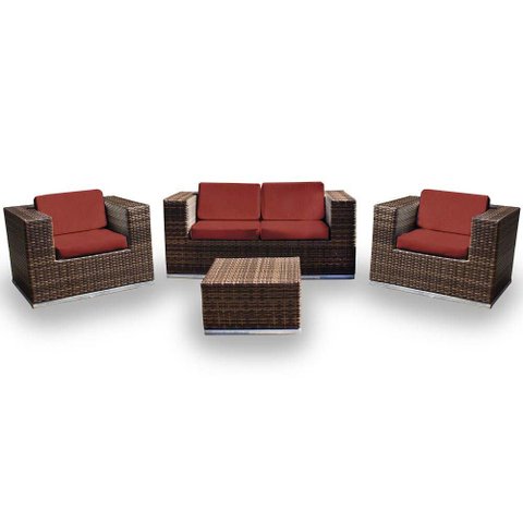 Conjunto de Sofá Fibra Sintética Quadrado - 1 Sofá 2L + 2 Poltronas + 1 Mesa Centro - Tecido Duna Ve