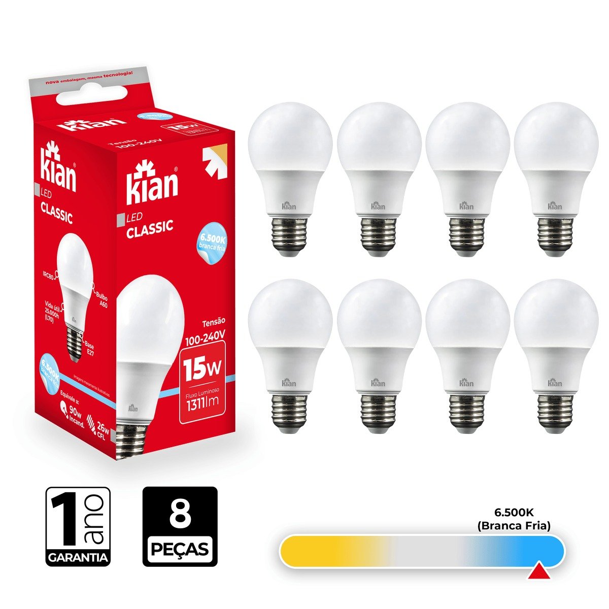 Lâmpada Led Bulbo Kian 15w 6500k Branca Fria 8 Peças - 2