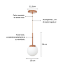 Ver imagem 3 de Pendente Jabuticaba /1 Globo de Vidro - Rose Gold