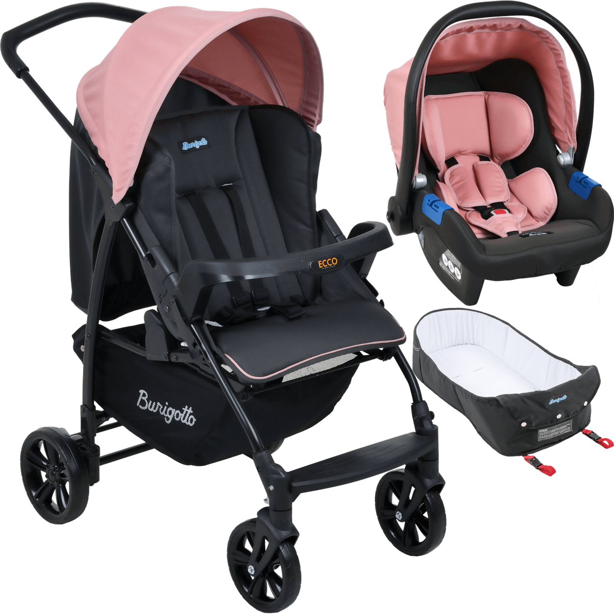 Carrinho de Bebe Bebe Conforto Moises Burigotto Ecco CZ Rosa - 1