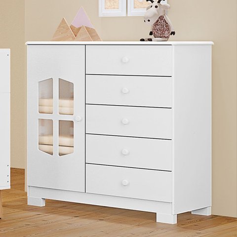 Cômoda Diamante 100% MDF 5 Gavetas 1 Porta