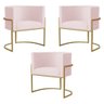 Kit 3 Poltronas Decorativa Sala de Estar Luana Base Gold Suede Rosa Claro - Montanaris Decor MD MONT - 1