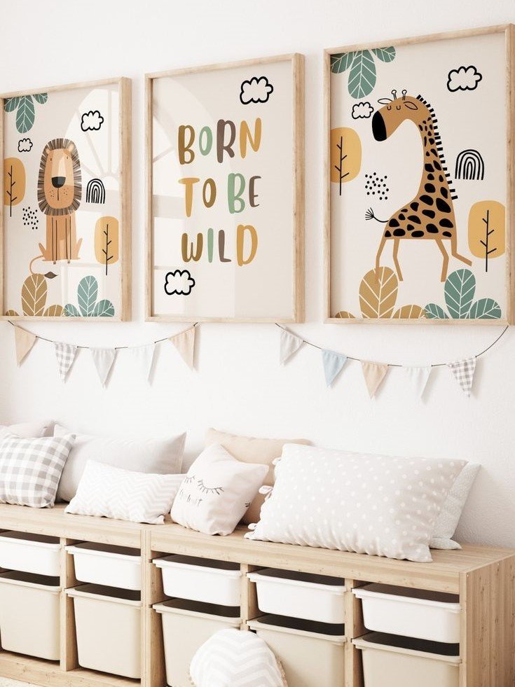 Kit 3 Quadros Decorativos Infantil Animais Safari No17