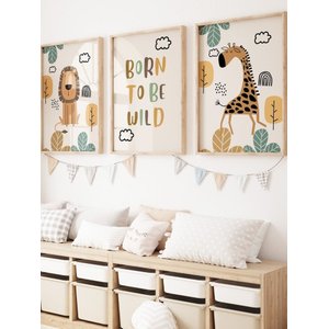 Kit 3 Quadros Decorativos Infantil Animais Safari No17