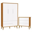 Ver imagem 1 de Jogo de Quarto Infantil Theo Retrô Guarda Roupa 3 Portas e Cômoda Branco/Savana com Pés