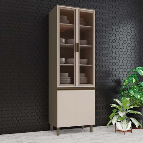 Cristaleira Lora 4 Portas 4 Prateleiras MDF-Vidro 71,5cm Casa 812