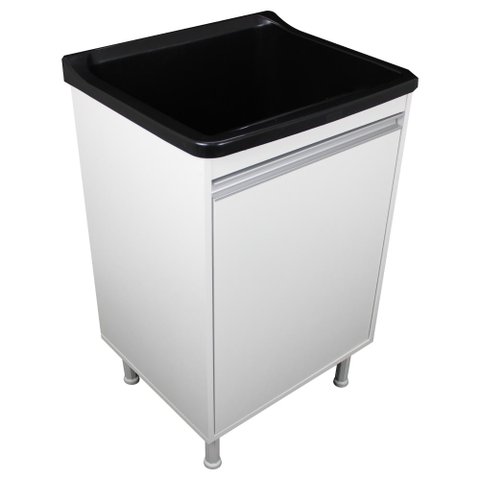 Tanque de Lavanderia 34 Litros Gabinete com Sifão e Válvula Cor:pretobranco